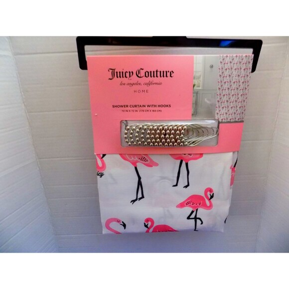 NEW Juicy Couture Flamingo Shower Curtain Set Florida Fabric Tropical - Picture 6 of 6
